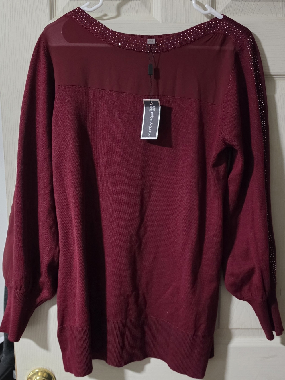 Cable & Gauge Burgundy Knit Sweater with Stud Detail
